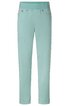 Hose in mintgrün, gerade geschnitten, elastischer Bund ohne Verschluss, zwei vordere Taschen, einfache Gestaltung ohne Muster