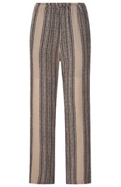Hose in Beige mit schwarzen vertikalen Streifen und Muster, gerade geschnitten, mit elastischem Bund