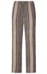 Hose in Beige mit schwarzen vertikalen Streifen und Muster, gerade geschnitten, mit elastischem Bund