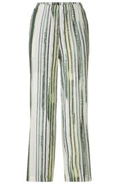 Hose in Creme mit vertikalen Streifen in Grün- und Beigetönen, elastischer Bund, gerade Beinform