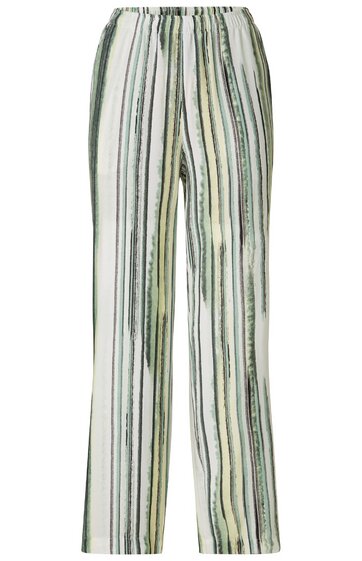 Hose in Creme mit vertikalen Streifen in Grün- und Beigetönen, elastischer Bund, gerade Beinform