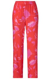 Rote lange Hose mit pinkfarbenem Blumenmuster, elastischer Bund, gerade geschnitten