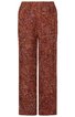 Weite Hose in rostbraun mit mehrfarbigem, abstraktem Muster, elastischer Bund, gerade geschnitten