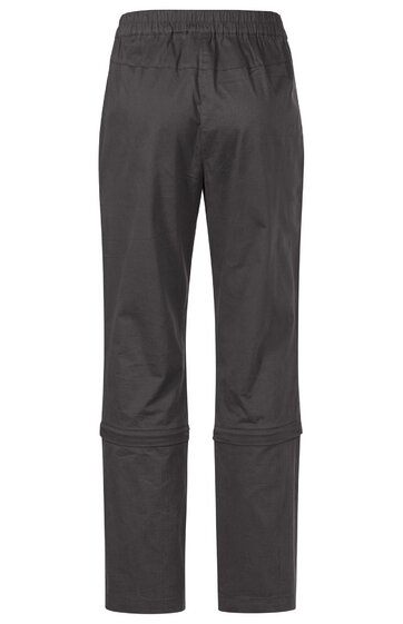 Hose in Dunkelgrau, ohne Muster, gerader Schnitt, elastischer Bund, Teilnaht an den Knien, lange Beinlänge