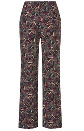 Hose in Schwarz mit abstraktem Muster aus Bögen in Rot, Beige und Blau, gerader Schnitt, Gummibund, seitliche Eingrifftaschen