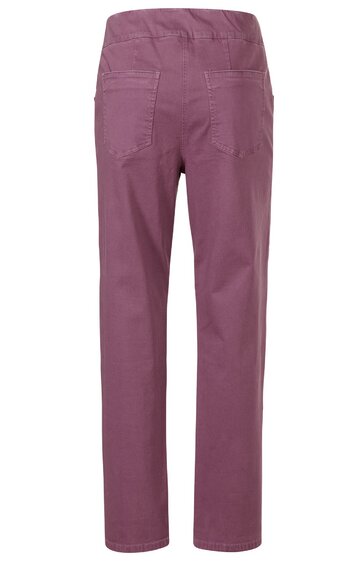 Hose in mauve, unifarben, gerade geschnitten, zwei aufgesetzte Gesäßtaschen, elastischer Bund ohne sichtbare Verschlüsse