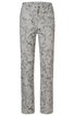 Hose für Damen in hellem Grau mit floralem Muster in gedeckten Farben, gerade geschnitten, Bund mit drei sichtbaren Knöpfen, seitliche Eingrifftaschen