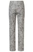 Hose für Damen, hellgrau mit floralem Muster in dunkleren Grautönen und Rosé, gerader Schnitt, elastischer Bund ohne sichtbare Verschlüsse