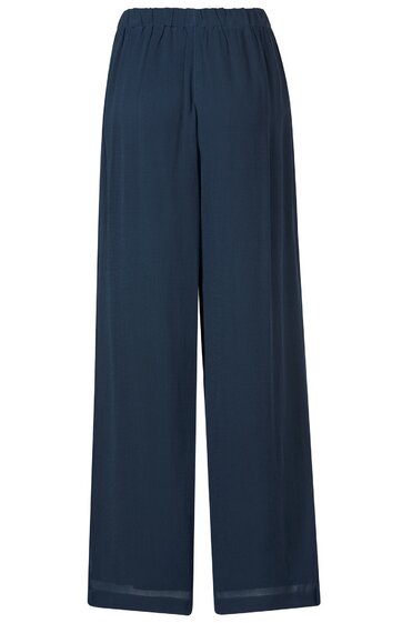Dunkelblaue gerade geschnittene Damenhose mit elastischem Bund, ohne Muster, lange Hosenbeine