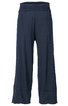 Dunkelblaue Hose mit schwarzen, horizontalen Streifen, weite Beine, elastischer Bund, knie- bis wadenlang