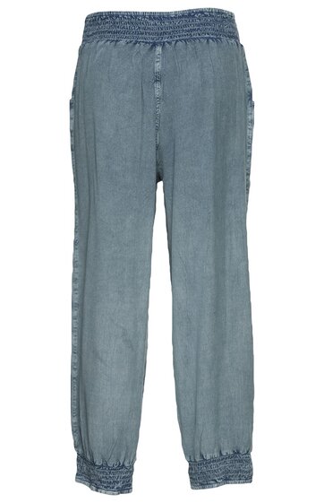 Lockere Hose in graublau, einfarbig, elastischer Bund, elastische Bündchen am Beinabschluss, gerade geschnitten