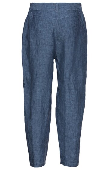 Locker geschnittene Hose in dunkelblau, einfarbig, elastischer Bund, gerade Hosenbeine, ohne sichtbare Taschen oder Verschlüsse