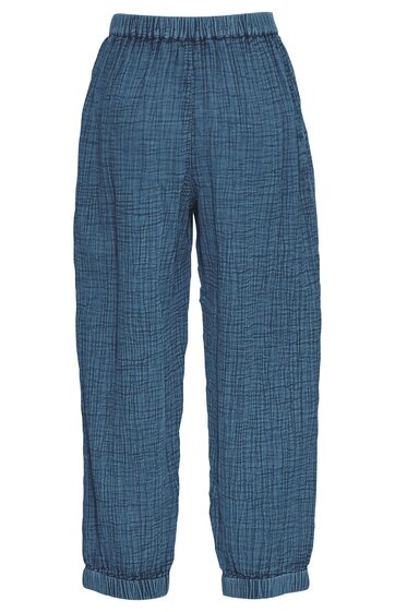 Locker geschnittene, blaues, karriertes Stoffhose mit elastischem Bund, langen Beinen mit Umschlag, gerade Form