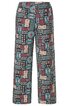 Locker geschnittene Hose mit elastischem Bund, gemustert mit geometrischen Figuren und Formen in Blau, Beige, Rot und Schwarz, gerade geschnitten, lang