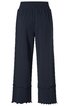 Dunkelblaue Damenhose mit weitem Bein, elastischem Bund, unterem Saum mit Volants, knöchellang