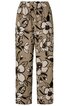 Bequeme Hose in hellbraun mit großem, weißem Blumenmuster, elastischer Bund, gerade geschnitten, ohne sichtbare Taschen