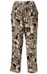 Bequeme Hose in beige mit großem schwarz-weißem Blumenmuster, elastischer Bund, seitliche Eingrifftaschen, gerade geschnittene Beine