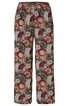 Weite Hose mit elastischem Bund, gemustert in Braun-, Rot- und Beigetönen, Paisley-ähnliches Muster mit kreisförmigen und gebogenen Formen, lange gerade Beine