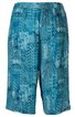 Bermudashorts, türkisblau mit dunkelblauem und weißem abstraktem Muster, elastischer Bund, knielange gerade Form
