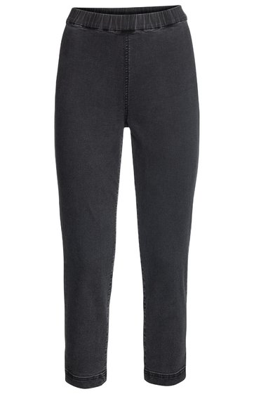 Schwarze Damenhose, einfarbig, elastischer Bund, gerade geschnitten, knöchellang