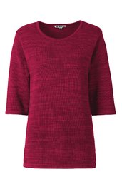 Rotes Damen-T-Shirt mit Rundhalsausschnitt, dreiviertelarm, meliert, gerade geschnitten