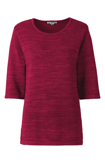 Rotes Damen-T-Shirt mit Rundhalsausschnitt, dreiviertelarm, meliert, gerade geschnitten