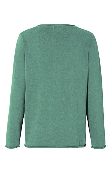 Langärmeliges Oberteil in gedecktem Grün, ohne Muster, rundhalsausschnitt, gerade Form, Rückansicht
