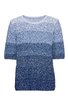 Pullover in Blautönen mit Farbverlauf, halblange Ärmel, Rundhalsausschnitt, strukturierte Strickmuster, gerade Form