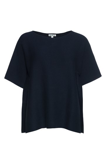 Damen-T-Shirt, dunkelblau, unifarben, kurze Ärmel, rundhals, gerade geschnitten, ohne sichtbare Verzierungen oder Muster