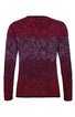 Langärmliges Damenoberteil in Dunkelrot und Violett, florales Muster, gerader Schnitt, Rundhalsausschnitt, leichte Rippstruktur