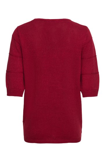 Rotes Halbarmshirt ohne Muster, Rundhalsausschnitt, gerade geschnitten, locker sitzend