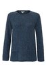Dunkelblauer Pullover mit Rundhalsausschnitt, langärmlig, gerade geschnittener Saum, zwei aufgesetzte Taschen vorne