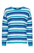 Pullover in Blau- und Türkistönen mit horizontalen Streifen, Rundhalsausschnitt, lange Ärmel, gerade geschnitten