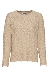 Beiger Rundhalspullover mit Zopfmuster, lange Ärmel, gerade geschnitten