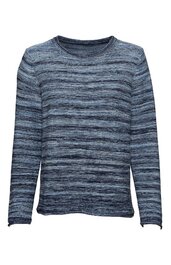 Langärmliges Herrenpullover in Grautönen mit horizontalem Streifenmuster, Rundhalsausschnitt, gerade geschnitten