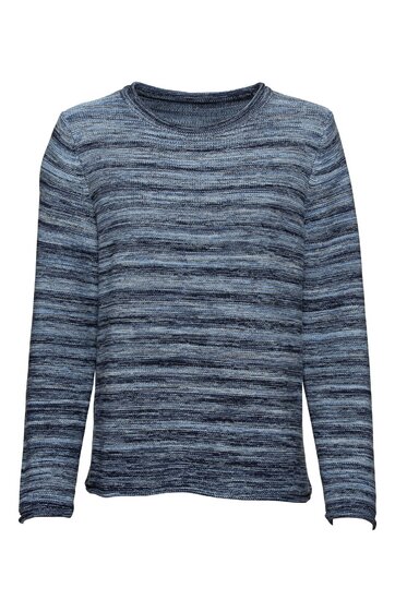Langärmliges Herrenpullover in Grautönen mit horizontalem Streifenmuster, Rundhalsausschnitt, gerade geschnitten