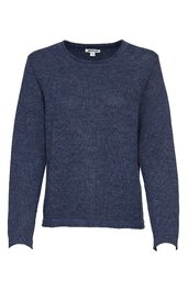 Dunkelblauer Pullover, unifarben, mit Rundhalsausschnitt, lange Ärmel, gerade geschnitten