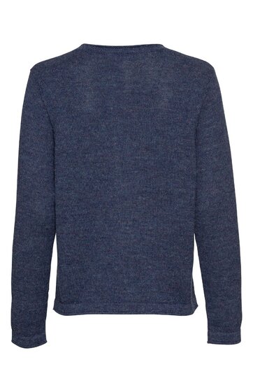 Dunkelblauer Pullover ohne Muster, Rundhalsausschnitt, lange Ärmel, gerade geschnitten, Rückansicht