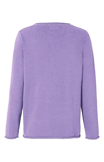 Langärmeliges Oberteil in fliederfarben, schlichter gerader Schnitt, Rundhalsausschnitt, Rückansicht ohne Muster oder zusätzliche Details