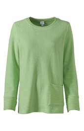 Langärmliges Shirt hellgrün, unifarben, Rundhalsausschnitt, gerader Schnitt, kleine Tasche und Rippbündchen am linken Saum, Rippdetails an Ärmelenden