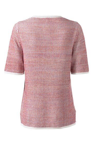 Kurzarmshirt in altrosa mit weißem Streifenmuster, gerader Schnitt, Rundhalsausschnitt, Rückansicht