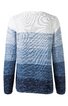Langärmliger Pullover mit horizontalem Farbverlauf von weiß zu dunkelblau, gestreiftes Muster, Rundhalsausschnitt, gerade geschnitten