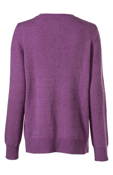 Pullover in violett, einfarbig, Rundhalsausschnitt, langärmlig, gerader Schnitt, Bündchen an Ärmeln und Saum, Rückansicht