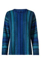 Langärmliges Herrenpullover in Blautönen mit vertikalen Streifen in Mustermix, runder Ausschnitt, gerade Form