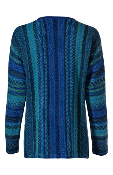 Langärmliger Pullover in verschiedenen Blautönen, gestreift mit Jacquardmuster, Rundhals, gerade geschnitten