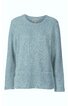Hellblauer Pullover mit Rundhalsausschnitt, lange Ärmel, gerade geschnitten, zwei aufgesetzte Taschen vorne, ohne Muster