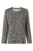 Langärmeliges Pulloveroberteil in grauem Fischgrätmuster, Rundhalsausschnitt, gerade Form