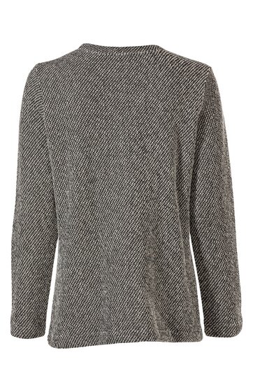 Langarmshirt in grauem Fischgrätmuster, Rundhalsausschnitt, lockere Passform, Rückansicht