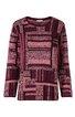 Langärmliges Pulloveroberteil in pink und bordeauxrot, geometrisches Muster aus Rechtecken und Linien, Rundhalsausschnitt, gerade Form