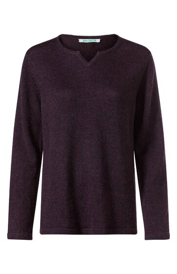 Dunkellila Pullover mit V-förmigem Ausschnitt und langen Ärmeln, gerade geschnittener Saum, schlichter Stil ohne Muster oder Verzierungen